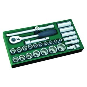 SATA, 27 PC. 1/2” DR 6 PT MET SOCKET TRAY SET