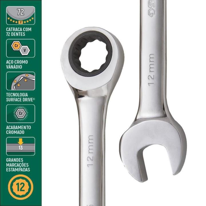 SATA,12 PCS METRIC DOUBLE RATCHETING WRENCH 8-19MM SET - Image 3