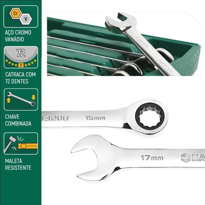 SATA,12 PCS METRIC DOUBLE RATCHETING WRENCH 8-19MM SET - Image 4