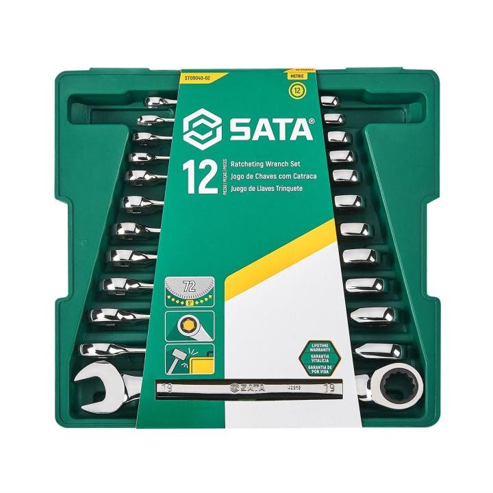 SATA,12 PCS METRIC DOUBLE RATCHETING WRENCH 8-19MM SET